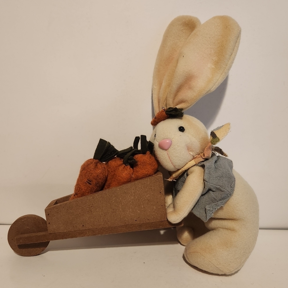 12” Hobby Lobby Easter Decor Bunny with Carrot Filled Wheelbarrow